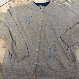 Women's Gray Embroidered Button-Front Shirt Cardigan